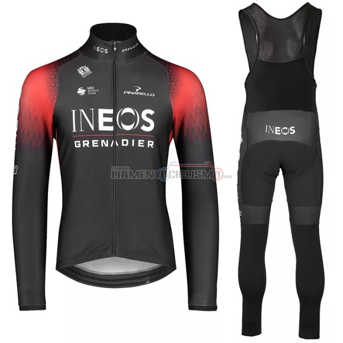 Abbigliamento Ciclismo Ineos Grenadiers Manica Lunga 2022 Rosso Nero